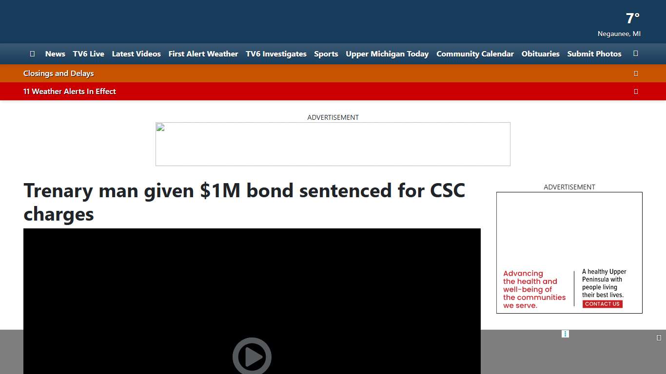 Trenary man sentenced in Alger County on CSC charges after $1M bond, takes plea